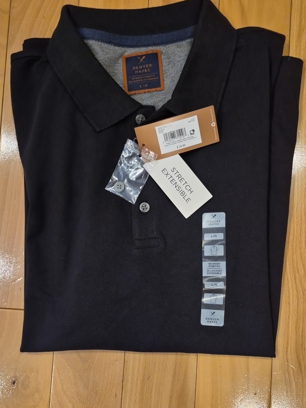 Denver Hayes Men's Black Polo with Stretch Collar